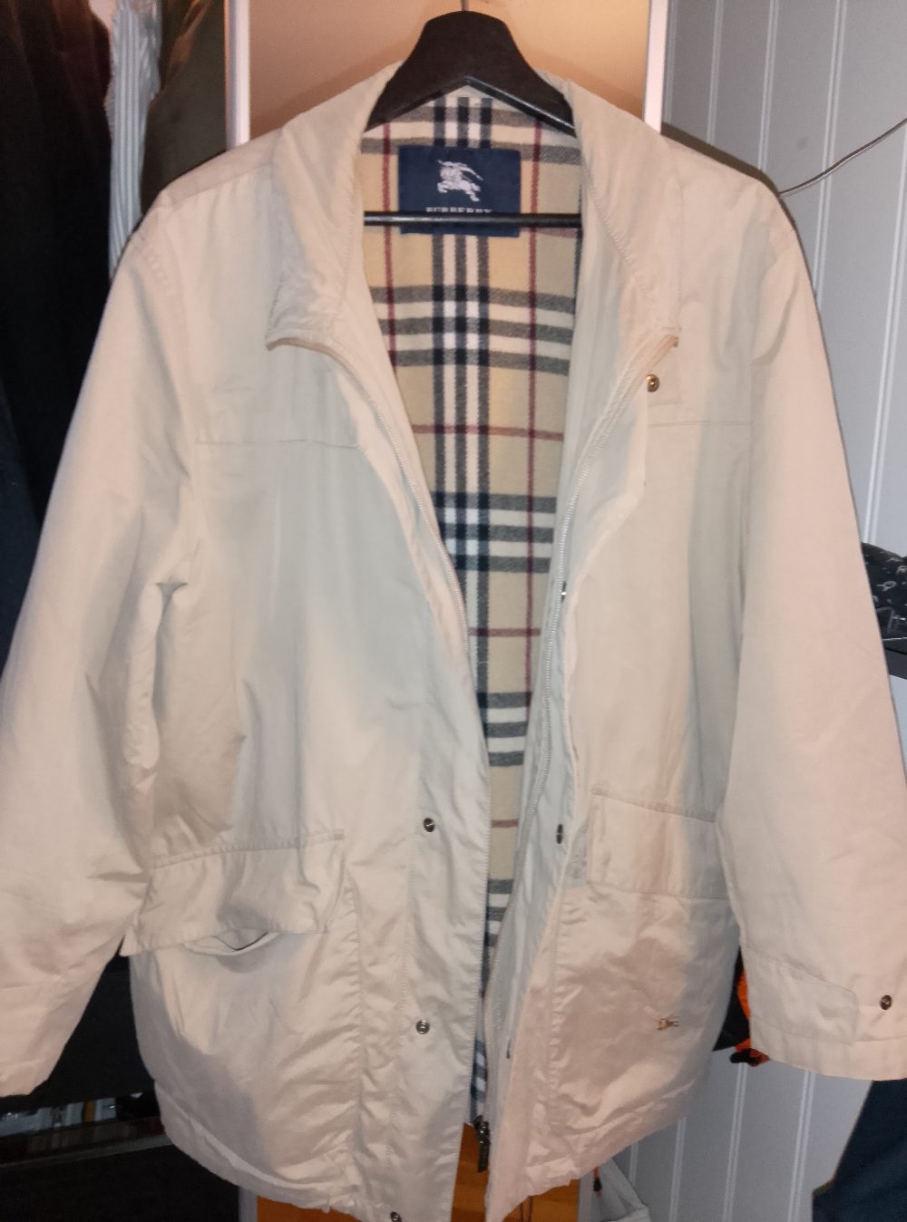 Beige Jacket With Check Lining